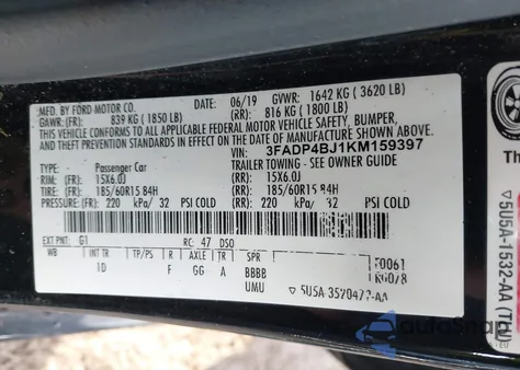 2019 Ford Fiesta Se из США, поврежденный, VIN 3FADP4BJ1KM159397